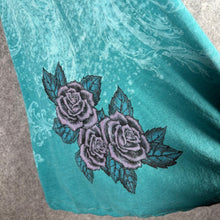Load image into Gallery viewer, Sinful Graphic Winged Dagger Roses Tee Turquoise Distressed Style Size XL