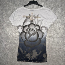 Load image into Gallery viewer, Christian Audigier Grey Butterfly Y2K Floral 2000s Top, Size L