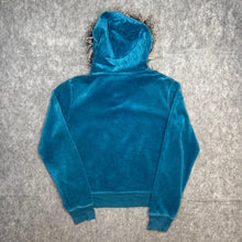 Load image into Gallery viewer, Juicy Couture Blue Velour Y2K Reworked Faux Fur Hoodie, Size S