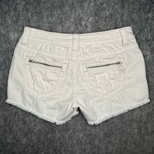 Load image into Gallery viewer, Miss Me White Zipper Pocket Distressed Hem Y2K Mid~Rise Mini Shorts, Waist 30