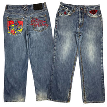 Load image into Gallery viewer, Eight 732 Embroidered Y2K 2000’s Hip Hop Blue Wash ‘Born Rider’ Jeans 36W 34L