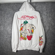 Load image into Gallery viewer, Vintage Ed Hardy Rhinestone Zip Hoodie White Graphic Tattoo Style – Size L