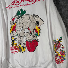 Load image into Gallery viewer, Vintage Ed Hardy Rhinestone Zip Hoodie White Graphic Tattoo Style – Size L