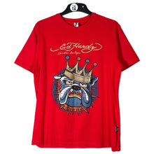 Load image into Gallery viewer, Ed Hardy Bulldog Crown Graphic Tee Red Rhinestone Y2K T-Shirt L