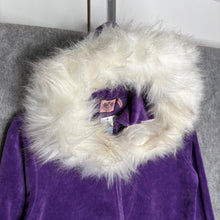 Load image into Gallery viewer, Juicy Couture Purple Faux Fur Y2K Mcbling Zip Up Embroidered Hoodie, Size L