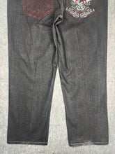 Load image into Gallery viewer, B.Denim Y2K Hiphop Embroidered Red and White Dark Wash Jeans, Size 3XL