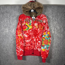 Load image into Gallery viewer, Ed Hardy by Christian Audigier Tattooo Embroidered Full Zip Fur Japan Hoodie