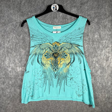 Load image into Gallery viewer, Angels & Diamonds Turquoise Winged Cross Graphic Tank Top, Size: XL