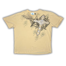 Load image into Gallery viewer, Carbon Black Yellow Y2K Silver Cross and Nautical Stars Graphic Top, Size XXL
