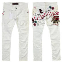 Load image into Gallery viewer, Ed Hardy x Red Pepper Y2K White Red 2000s Mcbling Skinny Jeans, Size Xs-S