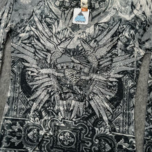 Load image into Gallery viewer, S-Twelve Grey Diamante Unique Ornate Baroque Fear Graphic Grunge Top, Size M