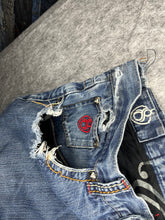 Load image into Gallery viewer, Eight 732 Embroidered Y2K 2000’s Hip Hop Blue Wash ‘Born Rider’ Jeans 36W 34L