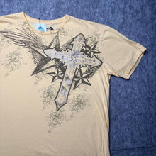 Load image into Gallery viewer, Carbon Black Yellow Y2K Silver Cross and Nautical Stars Graphic Top, Size XXL