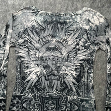 Load image into Gallery viewer, S-Twelve Grey Diamante Unique Ornate Baroque Fear Graphic Grunge Top, Size M