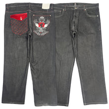 Load image into Gallery viewer, B.Denim Y2K Hiphop Embroidered Red and White Dark Wash Jeans, Size 3XL