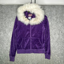 Load image into Gallery viewer, Juicy Couture Purple Faux Fur Y2K Mcbling Zip Up Embroidered Hoodie, Size L