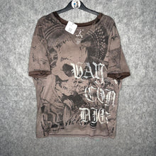 Load image into Gallery viewer, Affliction Brown Gothic Y2K Skull Grunge 2000s Top, Size L