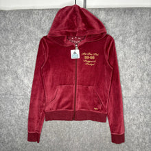 Load image into Gallery viewer, Pink Victoria Secret Velour Burgundy Y2K Mcbling Zip Up Hoodie, Size Small