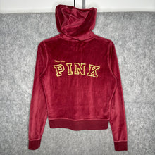 Load image into Gallery viewer, Pink Victoria Secret Velour Burgundy Y2K Mcbling Zip Up Hoodie, Size Small