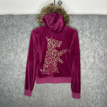 Load image into Gallery viewer, Juicy Couture Dark Pink Faux Fur Velour Y2K Scottie Dog Mcbling Hoodie, Size L