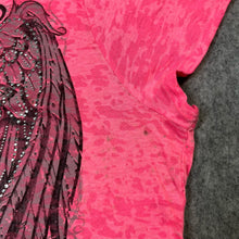 Load image into Gallery viewer, Faith Pink Diamante Cross With Wings Devore V-Neck Grunge Top