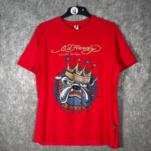 Load image into Gallery viewer, Ed Hardy Bulldog Crown Graphic Tee Red Rhinestone Y2K T-Shirt L