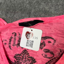 Load image into Gallery viewer, Faith Pink Diamante Cross With Wings Devore V-Neck Grunge Top