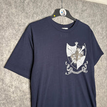 Load image into Gallery viewer, Attitude Gold Navy Fleur De Lis Shield Y2K Gothic Top, Size L