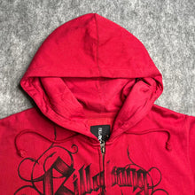 Load image into Gallery viewer, Billabong Red Gothic Sword & Eagle Grunge Drawstring Hoodie, Size Medium