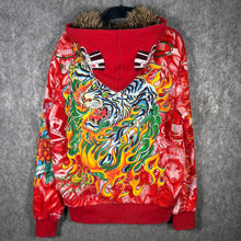 Load image into Gallery viewer, Ed Hardy by Christian Audigier Tattooo Embroidered Full Zip Fur Japan Hoodie