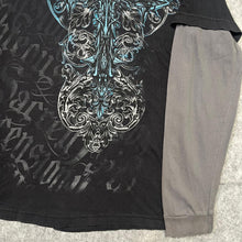 Load image into Gallery viewer, Gothic Cross Long Sleeved Y2K Grunge Black Blue, Size XL