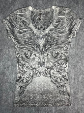 Load image into Gallery viewer, Y2K Fair Oaks Mcbling Grey Rhinestone Heart Gothic Cross, Size Small