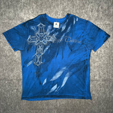 Load image into Gallery viewer, Xtreme Couture Blue Gothic Cross & Angel Feathers Grunge Top, Size XXL