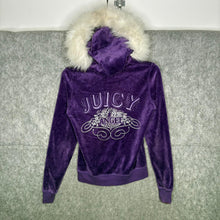 Load image into Gallery viewer, Juicy Couture Purple Faux Fur Y2K Mcbling Zip Up Embroidered Hoodie, Size L