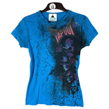 Load image into Gallery viewer, Y2K Mcbling Tapout Blue Skull Graphic Baby Tee MMA Style Size M