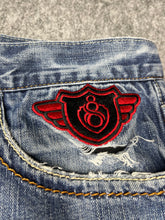 Load image into Gallery viewer, Eight 732 Embroidered Y2K 2000’s Hip Hop Blue Wash ‘Born Rider’ Jeans 36W 34L