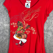 Load image into Gallery viewer, Southpole Red Graphic Angel Rose Tattoo Style Tee, Size L