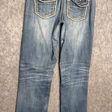 Load image into Gallery viewer, BKE Couture Bootcut Blue Y2K Embroidered Jeans, Size S/M