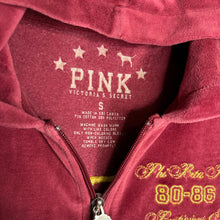Load image into Gallery viewer, Pink Victoria Secret Velour Burgundy Y2K Mcbling Zip Up Hoodie, Size Small