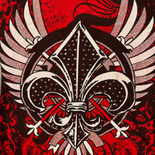 Load image into Gallery viewer, Deréon Fleur-de-Lis Wing Graphic T-Shirt – Y2K Gothic Baby Tee (S)