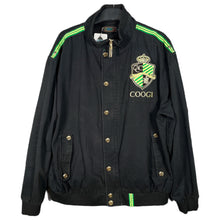 Load image into Gallery viewer, Coogi Black Crest Logo Bomber Jacket Green Stripe Y2K Streetwear (XL)