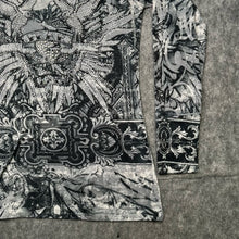 Load image into Gallery viewer, S-Twelve Grey Diamante Unique Ornate Baroque Fear Graphic Grunge Top, Size M