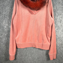 Load image into Gallery viewer, Juicy Couture Reworked Pink Velour Fur Hood Zip Hoodie Medium Y2K Women’s