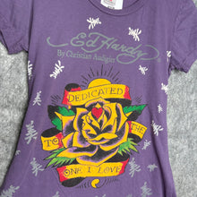 Load image into Gallery viewer, Ed Hardy Purple Y2K Rose Tattoo Style 2000s Top, Size M