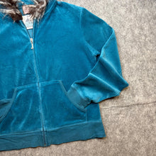 Load image into Gallery viewer, Juicy Couture Blue Velour Y2K Reworked Faux Fur Hoodie, Size S