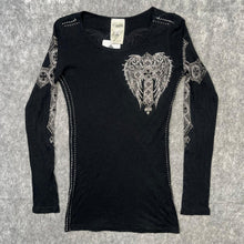 Load image into Gallery viewer, Vocal Rhinestone Mcbling Y2K Angel Wing Gothic Cross Long Sleeved Top,XS