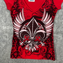 Load image into Gallery viewer, Deréon Fleur-de-Lis Wing Graphic T-Shirt – Y2K Gothic Baby Tee (S)