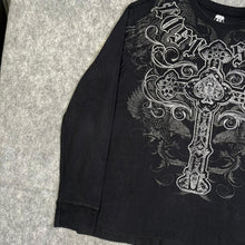 Load image into Gallery viewer, Route 66 Lost Soul Gothic Cross Black Long Sleeved Grunge Y2K Top, Size XL
