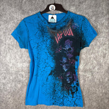 Load image into Gallery viewer, Y2K Mcbling Tapout Blue Skull Graphic Baby Tee MMA Style Size M