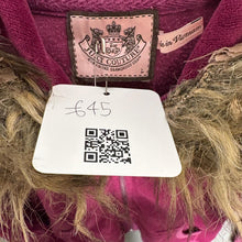 Load image into Gallery viewer, Juicy Couture Dark Pink Faux Fur Velour Y2K Scottie Dog Mcbling Hoodie, Size L